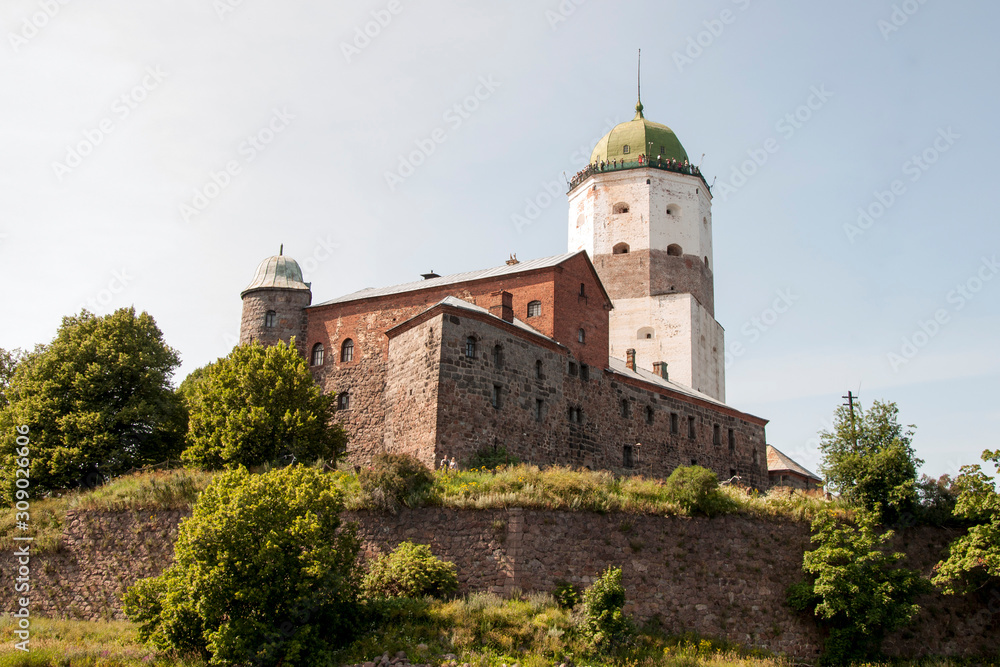 Old medieval stone castle in the Leningrad region the city of Vyborg.