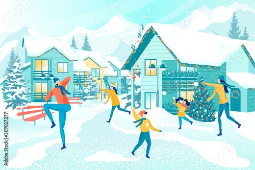 Happy United Family Enjoying Winter Days Outdoors