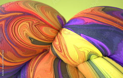 Abstract curved organic smooth soft forms with frozen icecream texture. Computer generated illustration. 3D rendering.