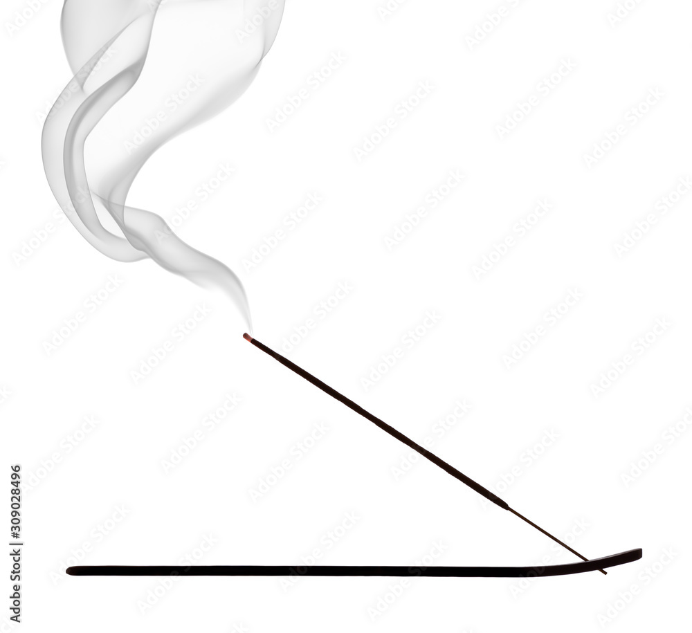 Burning incense stick on white background Burning incense stick on white background
