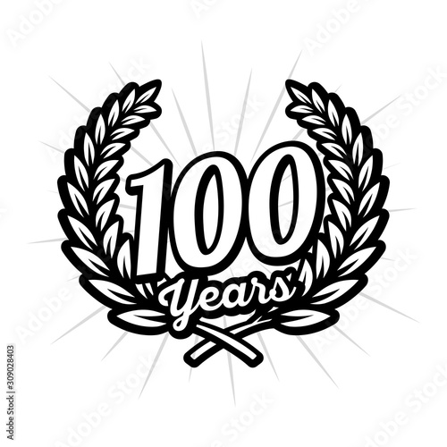 100 years anniversary celebration with laurel wreath. 100th logo. Vector and illustration.