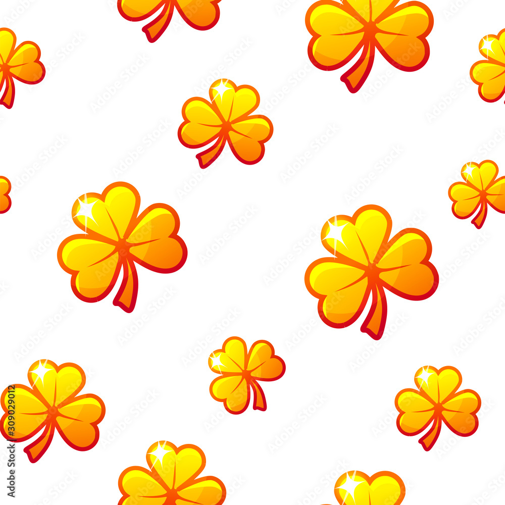 St. Patrick's Day seamless pattern with golden clovers. St. Patrick's Day seamless pattern with golden clovers.
