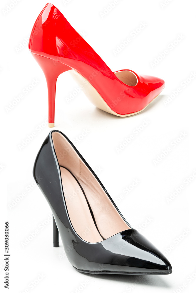 women's patent high heel shoes black and red isolated on white background women's patent high heel shoes black and red isolated on white background