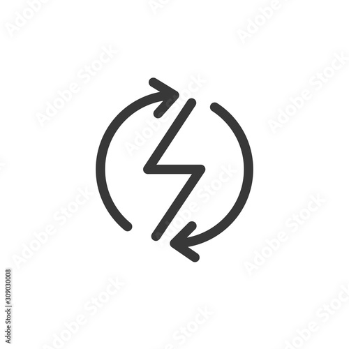 Power lightning with circle refresh arrows logo icon. Vector electric fast thunder bolt symbol. Vector illustration isolated on white background