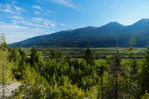The gorgeous and lush Columbia River Valley in British Columbia on a summer day.