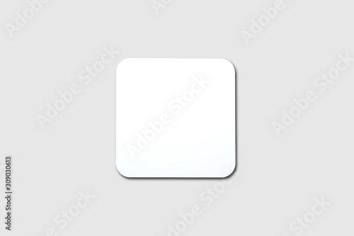 Blank white Beer Coaster Mock up, top view, lying on white background.3D rendering photo