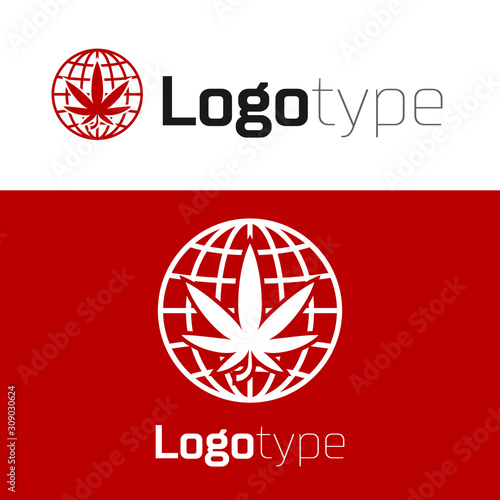 Red Legalize marijuana or cannabis globe symbol icon isolated on white background. Hemp symbol. Logo design template element. Vector Illustration