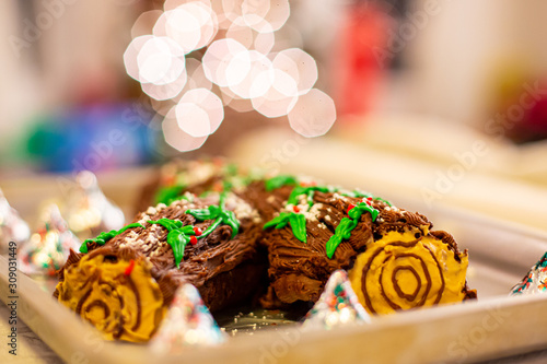 Homemade Christmas chocolate log cake © katkami