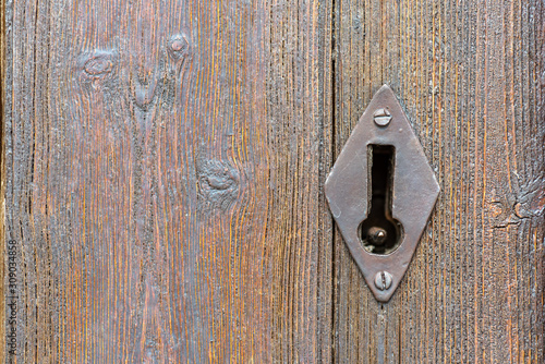 The keyhole on the old door.