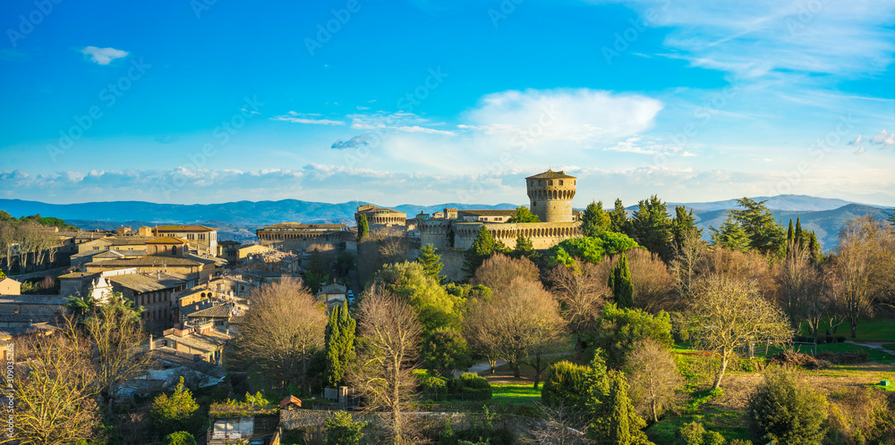 Tuscany, Volterra town south skyline, park and medieval fortress. Italy