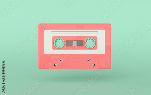 Retro audio cassette 3d render. 70s  80s  90s years popular audio tape. Music minimalism concept  pastel colors