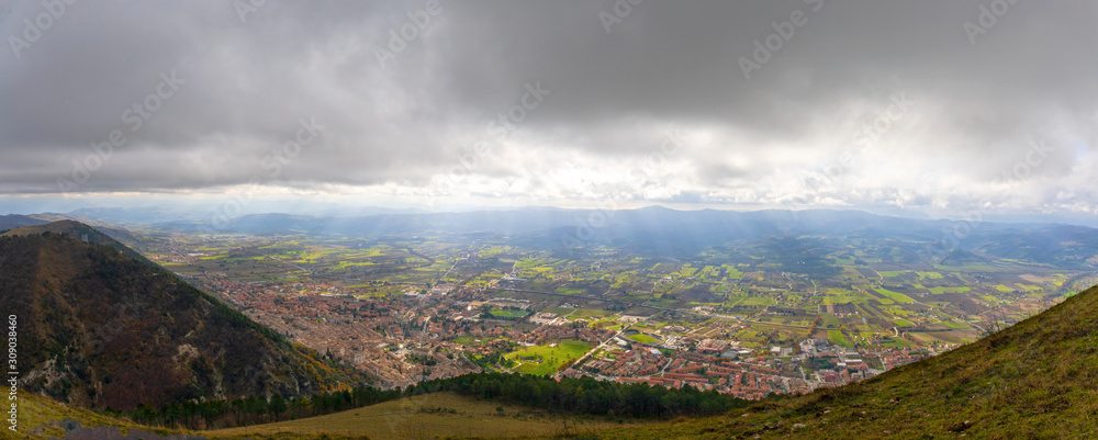 Panoramic view from the top of the Gubbio plain, in Italy