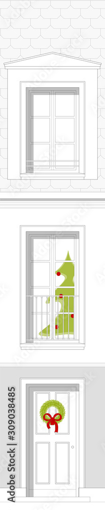 Fototapeta premium Klassische Gebäudefassade mit Weihnachts Dekoration