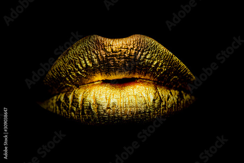 Tableau sur toile Gold Paint from the lips