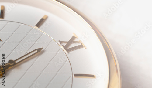 Close up macro watch on grey wooden board (ID: 309038681)