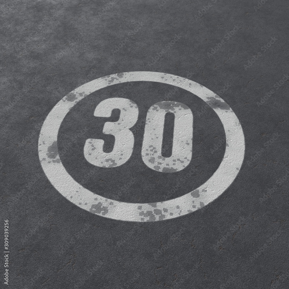 Fototapeta premium 30 speed limit. Sign painted on asphalt. 3d illustration