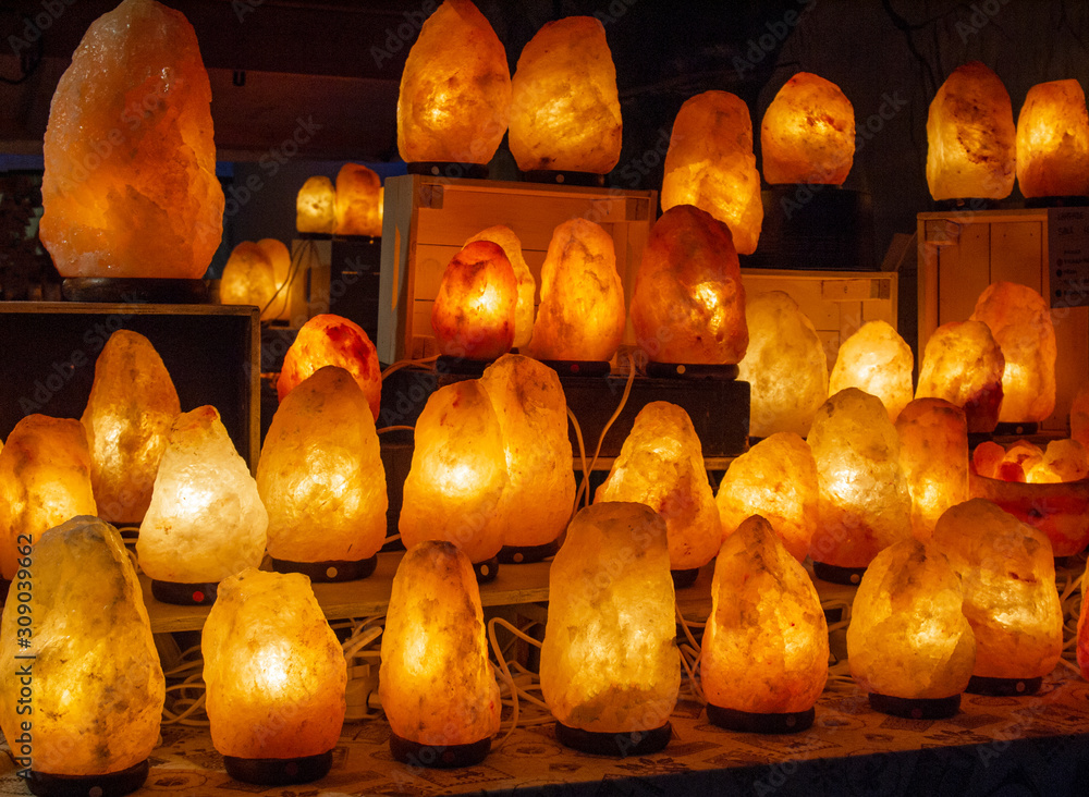 Salt & Light Himalayan pink salt lamps for sale at a Christmas market Stock Photo ...