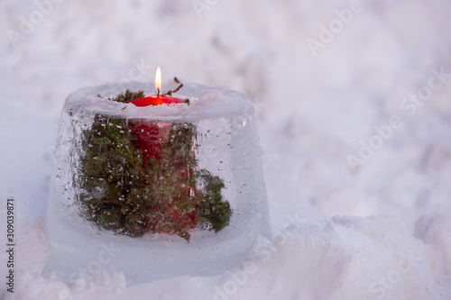 candle in ice block