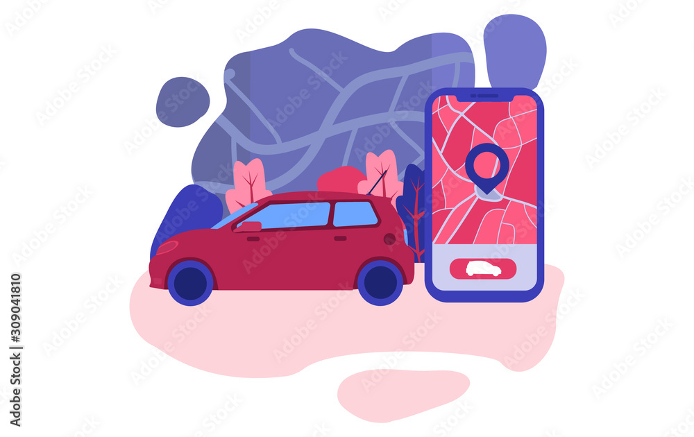 Car sharing. Rent car online business, rental service. People Characters Using Car Sharing