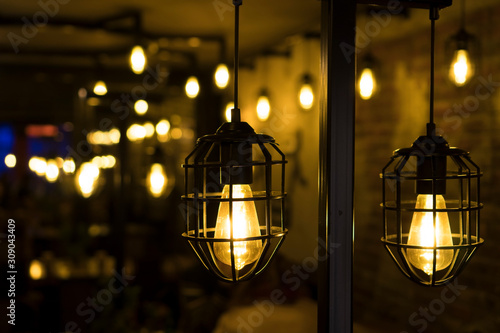 Retro style lamps in a restaurant or cafe