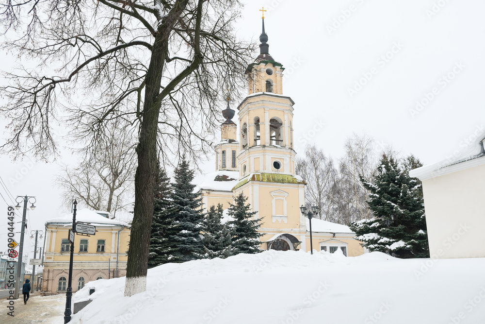 Winter view of the Vladimir planetarium located in the building of the St. Nicholas Kremlin Church.