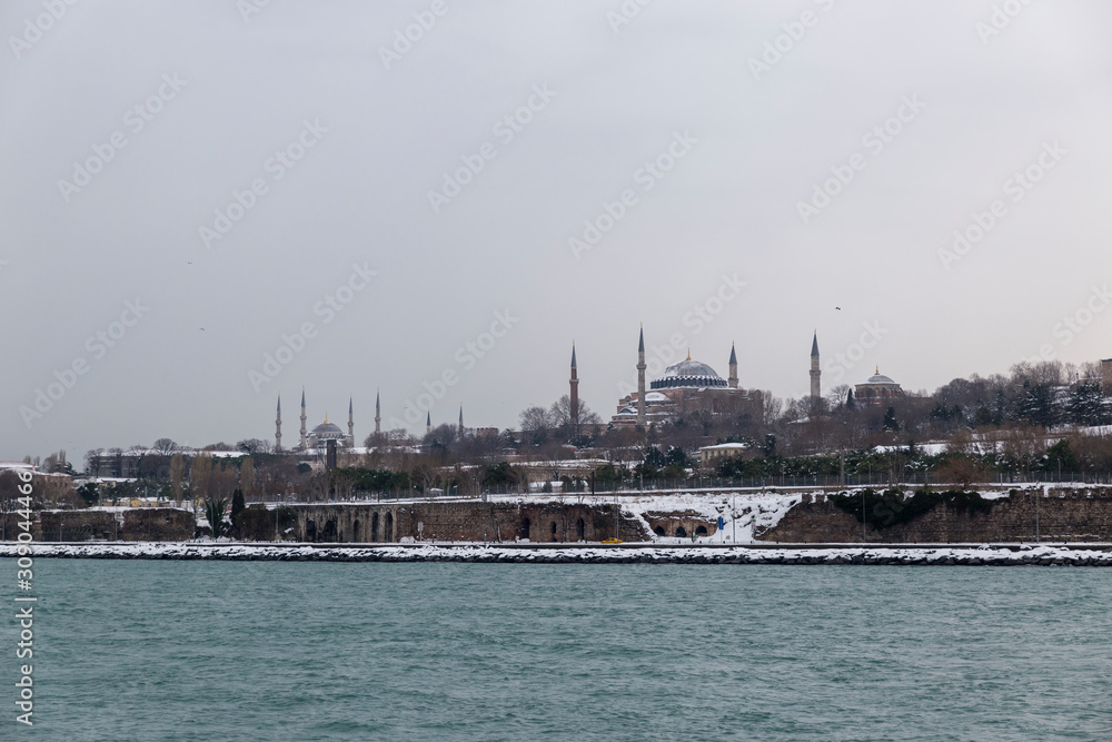 Historic Peninsula of Istanbul in snowy weather