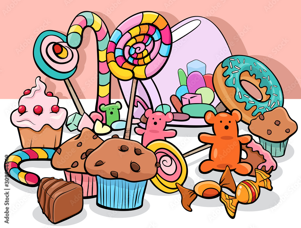 Fototapeta premium sweet food objects group cartoon illustration