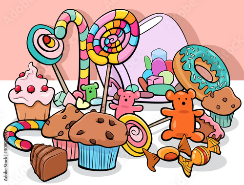 sweet food objects group cartoon illustration