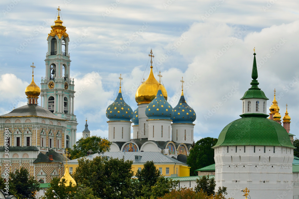 Sergiev Posad, Moscow region, Russia - August 15, 2019: Trinity-Sergiev Lavra, the most important Russian monastery and the spiritual centre of the Russian Orthodox Church