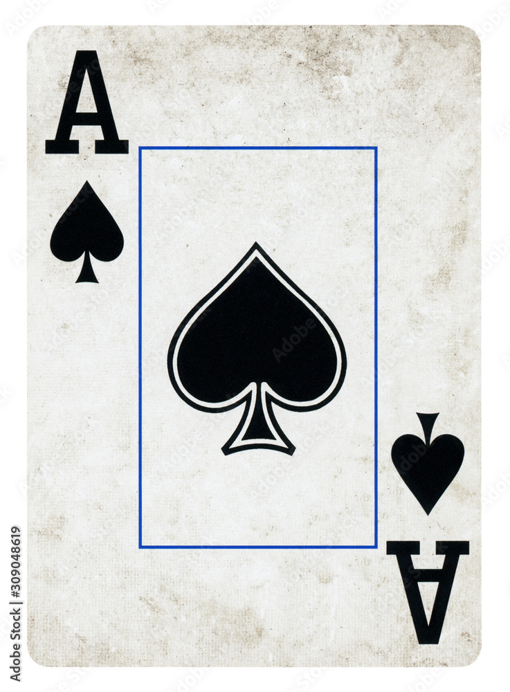 Ace of Spades Vintage playing card isolated on white (clipping path