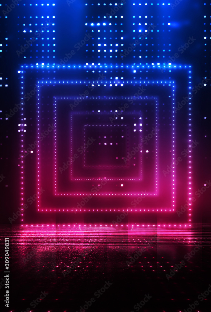Neon lights background. Abstract background, neon lines. Dark empty scene, neon. Abstract futuristic neon background. Searchlight light, wet asphalt, smoke, night view, rays. Neon lights background. Abstract background, neon lines. Dark empty scene, neon. Abstract futuristic neon background. Searchlight light, wet asphalt, smoke, night view, rays.