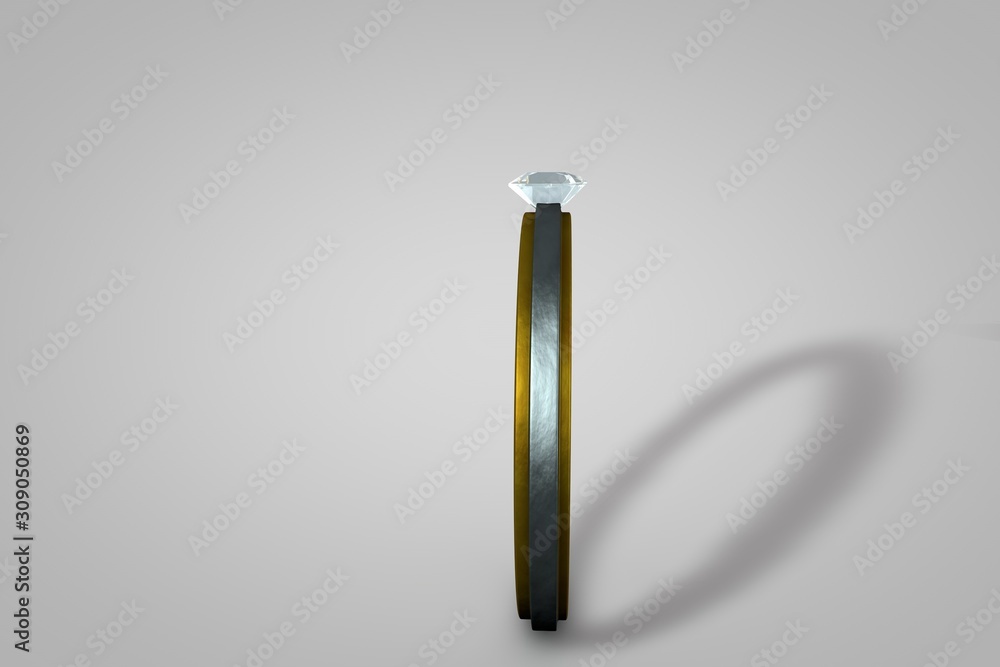 3D render of a beautiful gold and silver diamond wedding ring closeup on white background 3D render of a beautiful gold and silver diamond wedding ring closeup on white background