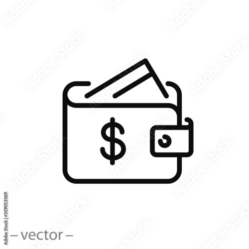 wallet icon, personal purse with credit card, thin line web symbol on white background - editable stroke vector illustration eps10