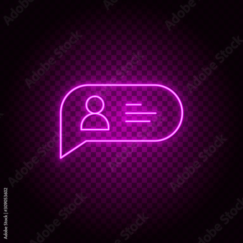 Human, bubble, chat, profile, user vector icon. Element of simple icon for websites, web design, mobile app, info graphics. Pink color. Neon vector on dark background