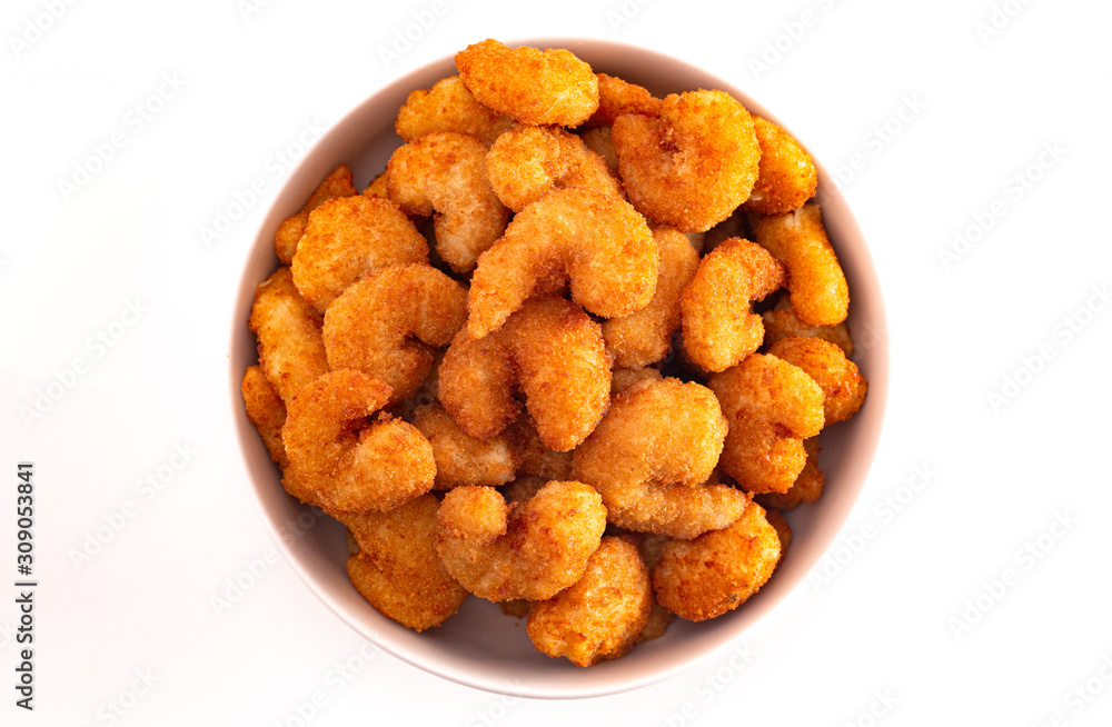 A Bowl of Popcorn Shrimp Isolated on a White Background