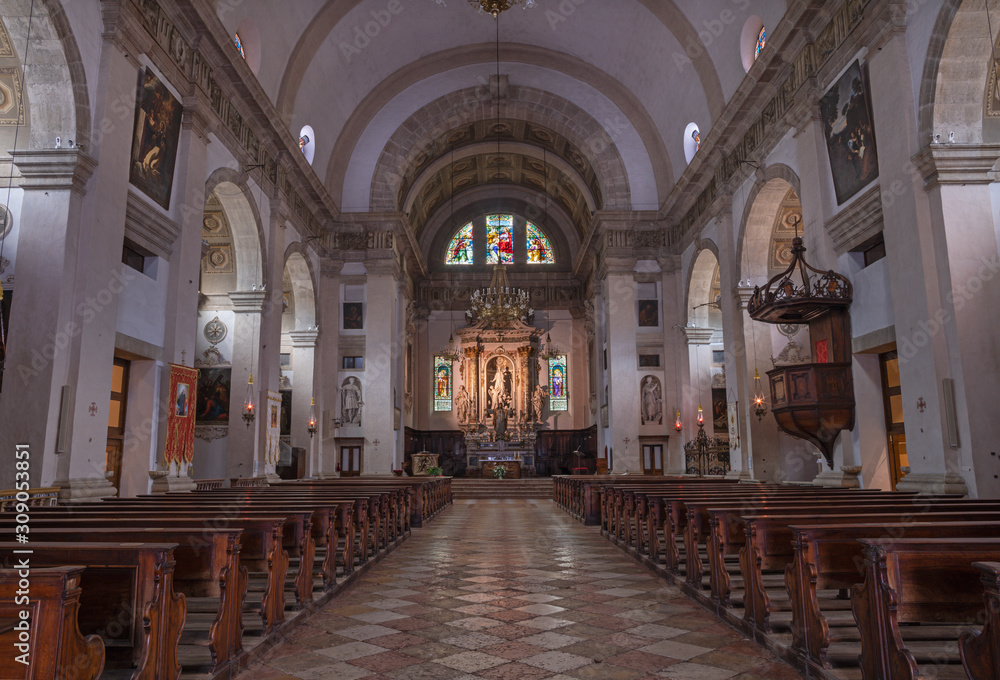 ARCO, ITALY - JUNE 8, 2018: The nave of church Chiesa Collegiata dell'Assunta.