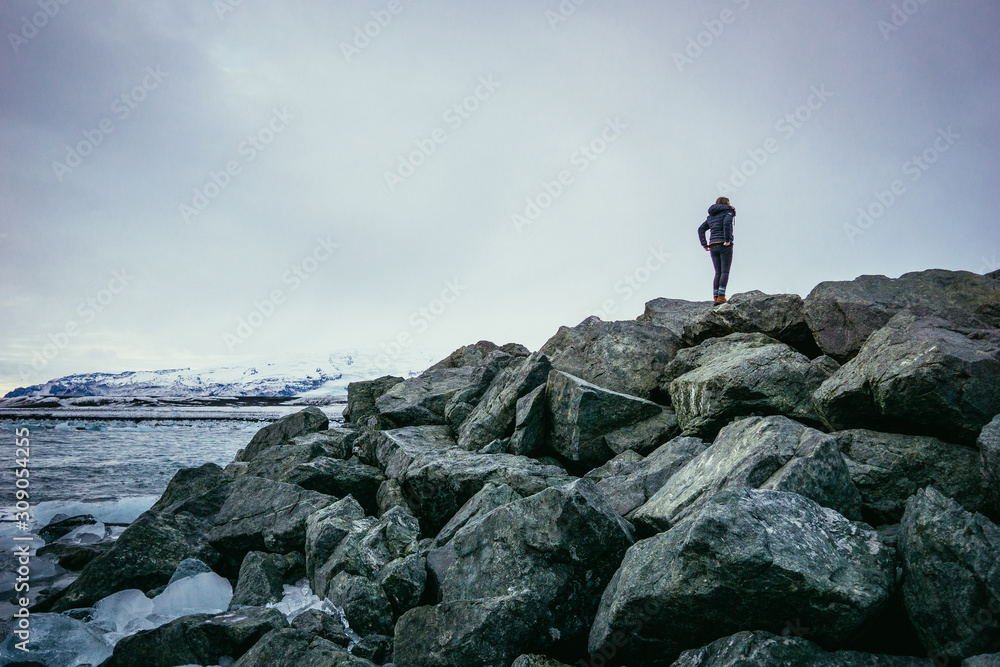 Iceland Winter Landscape Diamond Beach and Vatnajökull