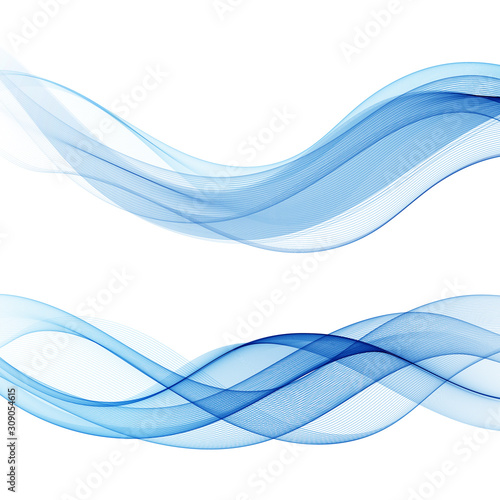 Set of blue abstract wave design element Vector