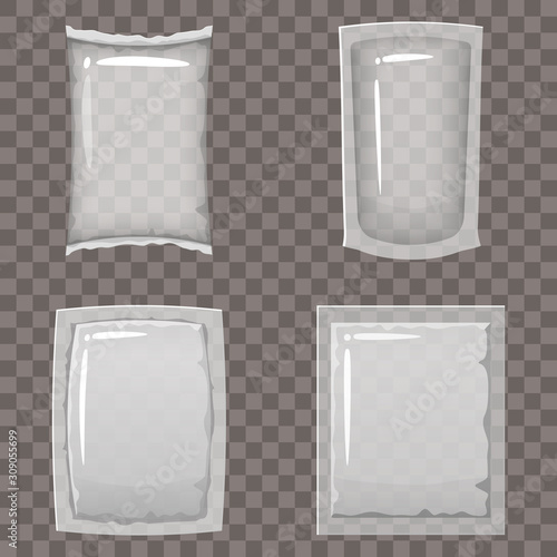 Set of transparent empty plastic packaging and vacuum containers mockups
