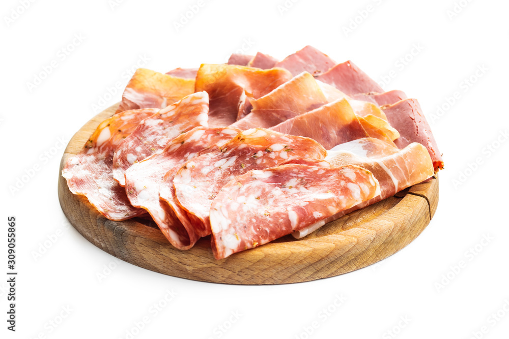 Sliced salami, prosciutto and roast beef. Sliced salami, prosciutto and roast beef.