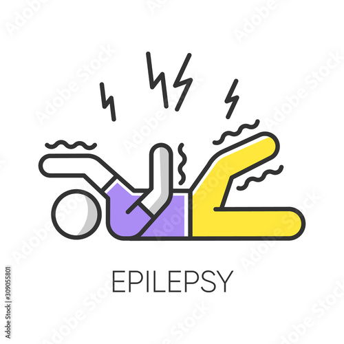 Epilepsy color icon. Convulsive seizure. Shaking and tremor. Movement trouble. Epileptic stroke. Abnormal activity. Mental disorder. Neurological problem. Isolated vector illustration photo