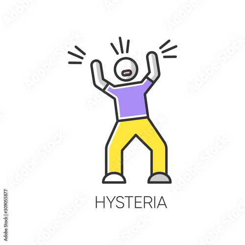 Hysteria color icon. Stress and anxiety. Person screaming. Man shouting and yelling. Panic attack. Rage and frustration. Irritability. Mental disorder. Psychology. Isolated vector illustration
