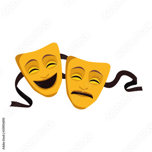 tragedy and comedy theater masks icon, colorful design