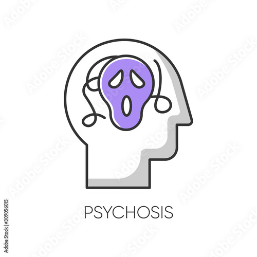 Psychosis color icon. Paranoid and scared person. Confused mind. Fear. Phobia and anxiety. Schizophrenia. Depression and stress. Mental disorder. Psychiatry. Isolated vector illustration