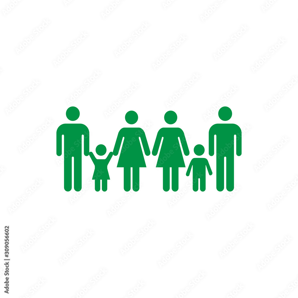 Family with two children icon. Parents and kids symbols. One-parent family signs. Mother and father divorce. Flat icons on white. Vector Family with two children icon. Parents and kids symbols. One-parent family signs. Mother and father divorce. Flat icons on white. Vector