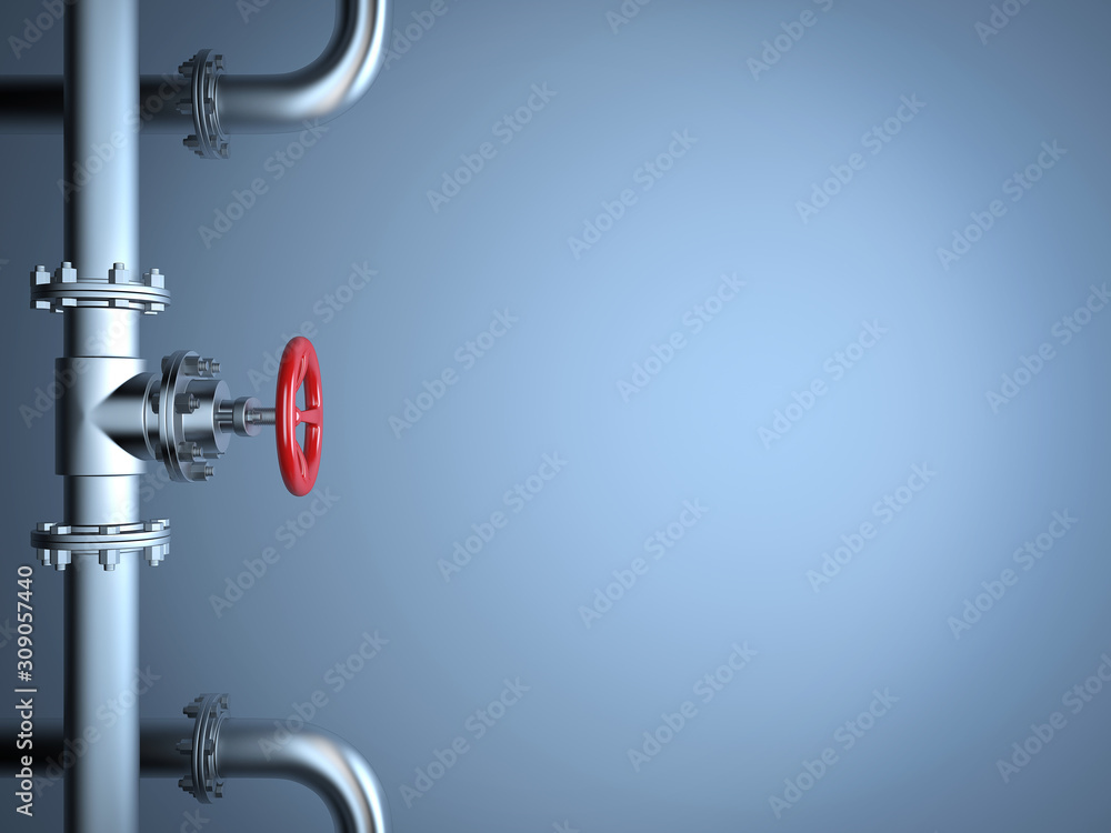 Industrial Pipe Valve on blue Background