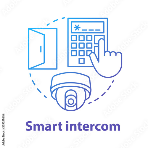 Smart intercom blue gradient concept icon. Home security system idea thin line illustration. Innovative technology for apartment. Flat access control. Vector isolated outline drawing
