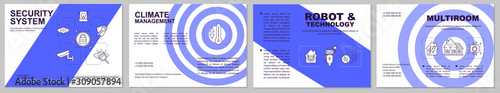 Security system brochure template. Climate management. Smart home. Flyer, booklet, leaflet print, cover design with linear icons. Vector page layouts for magazines, annual reports, advertising posters