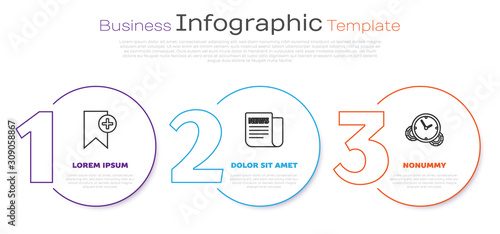 Set line Bookmark, News and Time Management. Business infographic template. Vector