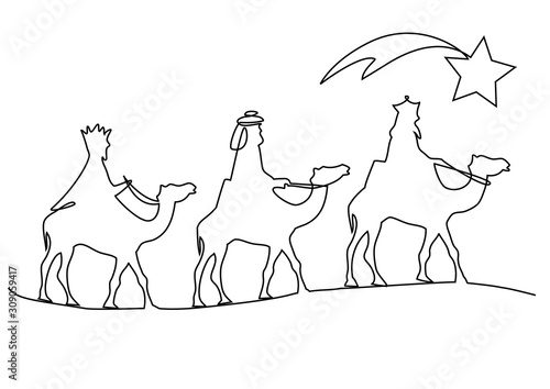 Three wise men bring presents to Jesus